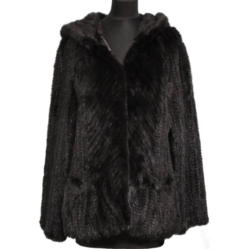 Mink Jacket with Hood and Pockets