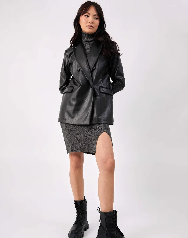 Faux Leather Blazer in Black | Rela