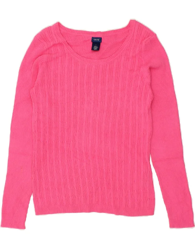 IZOD Womens Boat Neck Jumper Sweater UK 12 Medium Pink Cotton