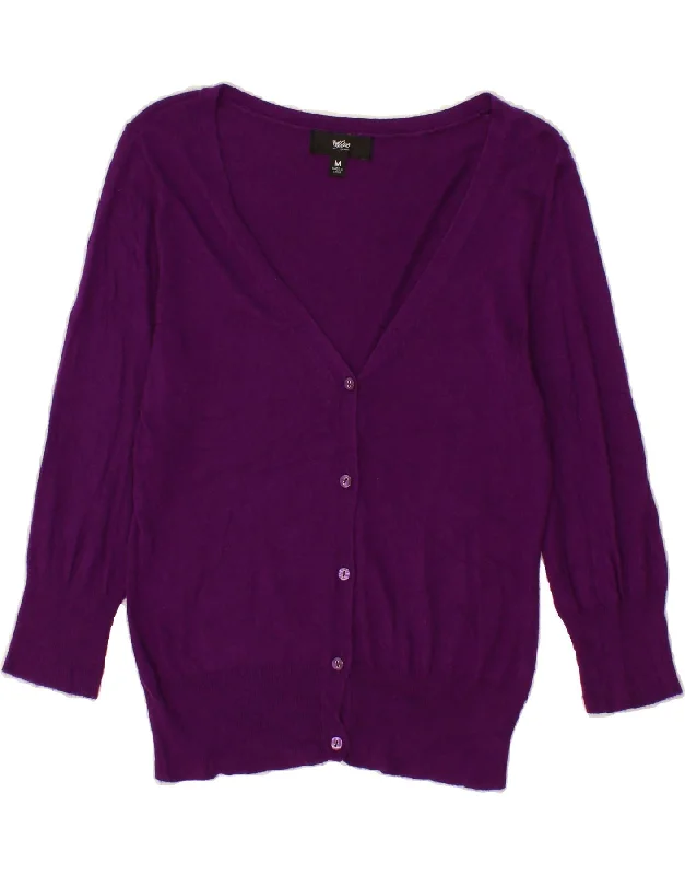 MOSSIMO Womens Crop 3/4 Sleeve Cardigan Sweater UK 12 Medium Purple Nylon