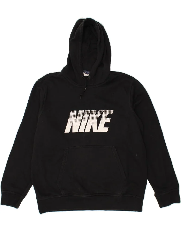 NIKE Womens Big & Tall Graphic Hoodie Jumper UK 18 XL Black Cotton