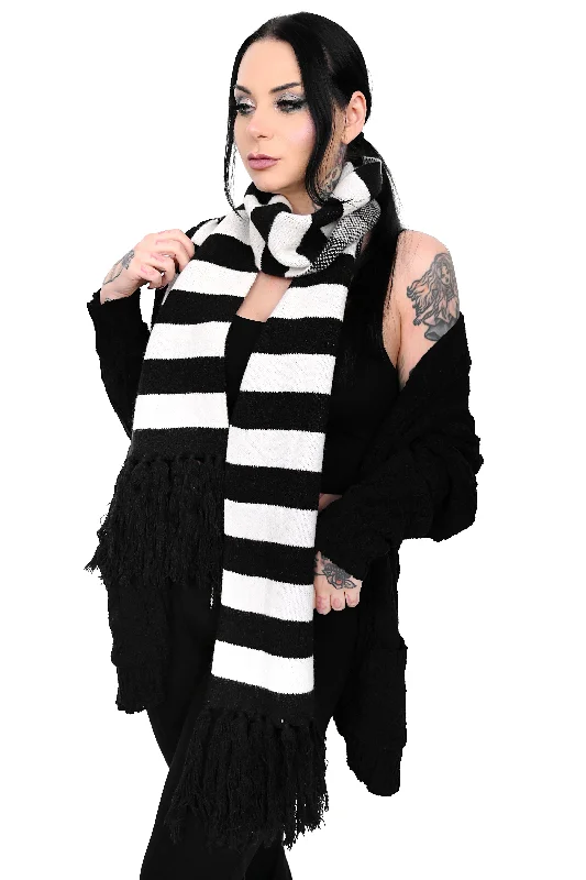 Black/White Striped Fringe Scarf