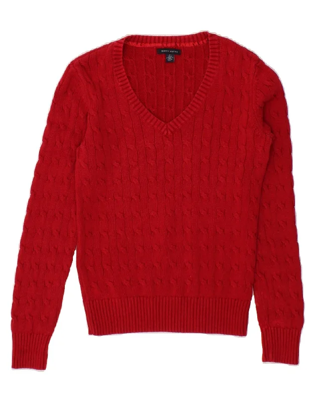 TOMMY HILFIGER Womens V-Neck Jumper Sweater UK 12 Medium Red Cotton