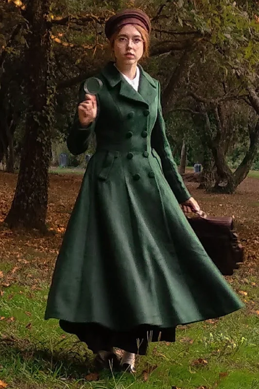 Retro green Long winter wool coat  3221