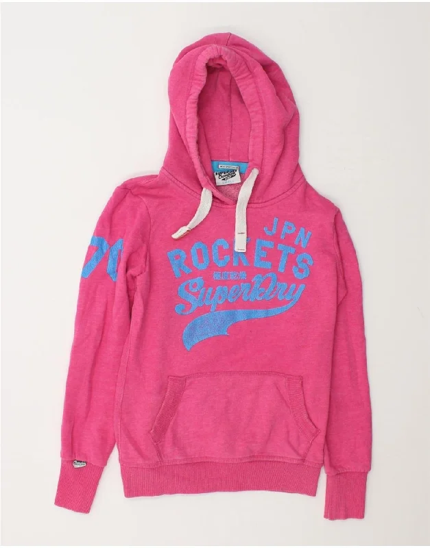 SUPERDRY Womens Graphic Hoodie Jumper UK 10 Small Pink Cotton