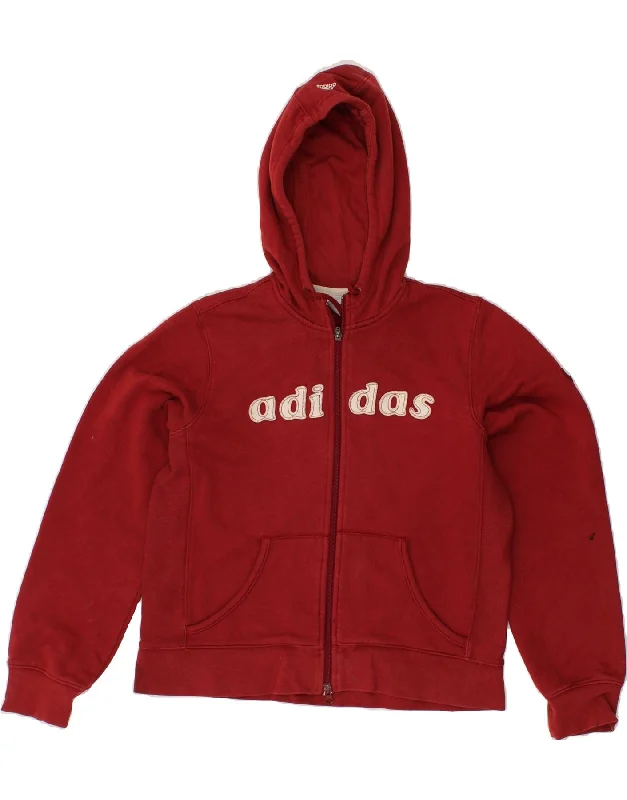 ADIDAS Womens Graphic Zip Hoodie Sweater UK 14 Large Red Cotton