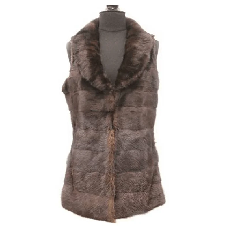 Mink Fur Vest w/ Knit Back - Brown