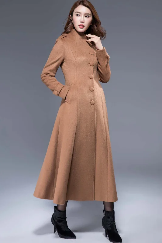 long buttoned camel wool coat winter warm jacket 1826#