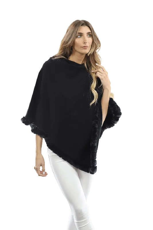 Poncho with Rex Rabbit Trim- Black