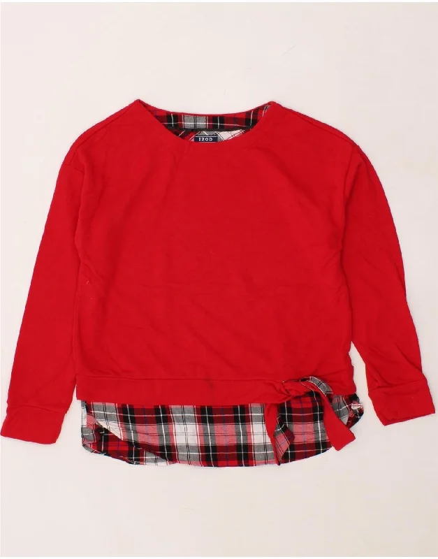 IZOD Womens Sweatshirt Jumper UK 14 Medium Red Check Cotton