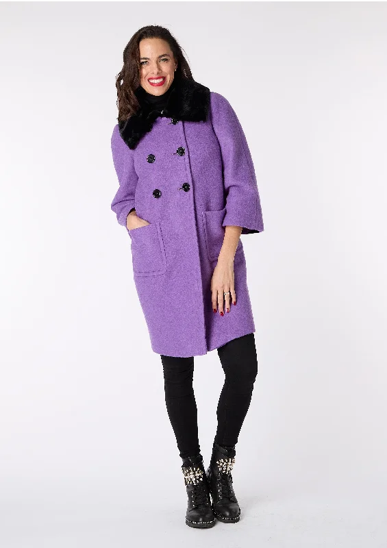 Lorrie Wool-Blend Coat with Faux Fur Collar - size 10