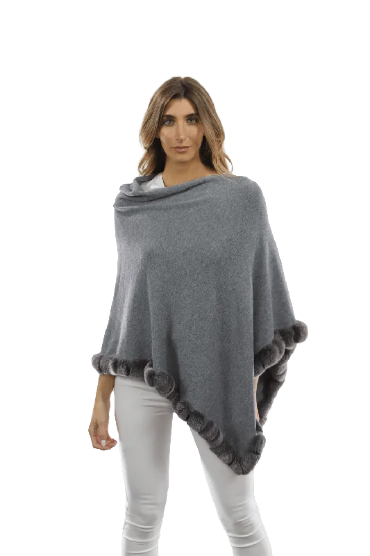 Poncho with Rex Rabbit Trim - Grey