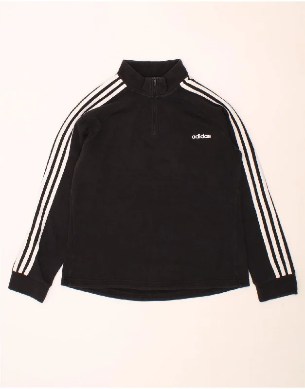 ADIDAS Womens Zip Neck Sweatshirt Jumper UK 16 Large Black Cotton