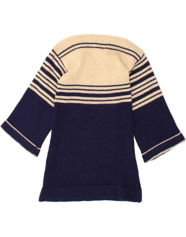 VINTAGE Womens Boat Neck Jumper Sweater UK 8 Small Navy Blue Colourblock