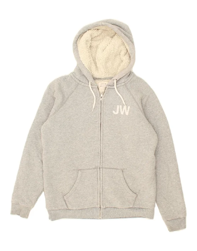 JACK WILLS Womens Zip Hoodie Sweater UK 10 Small Grey Cotton