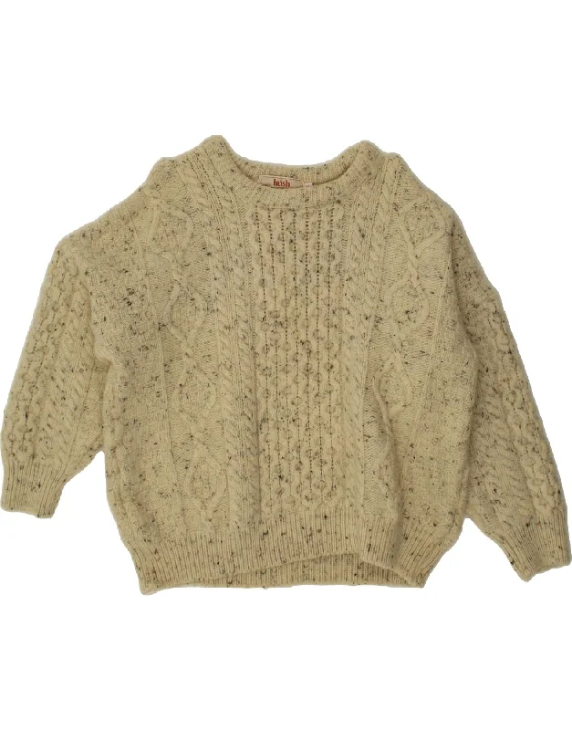 IRISH HOMECRAFT Womens Crop Crew Neck Jumper Sweater UK 18 XL Beige