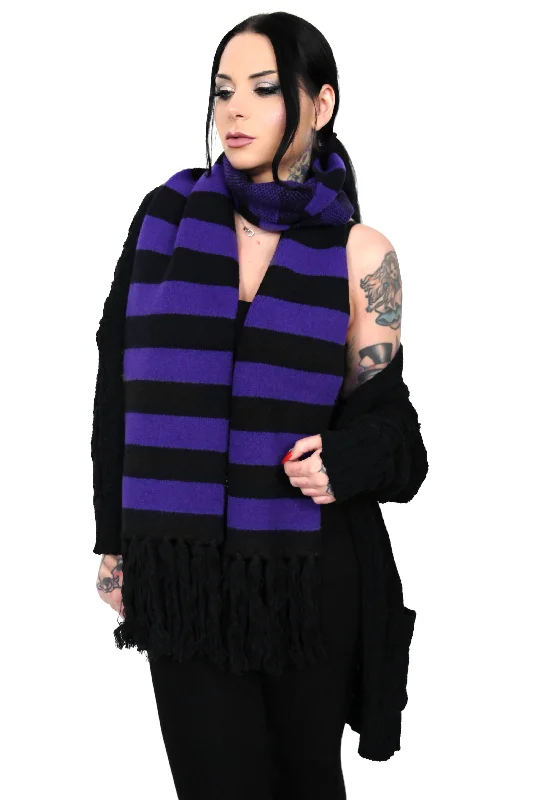 Purple/Black Striped Fringe Scarf