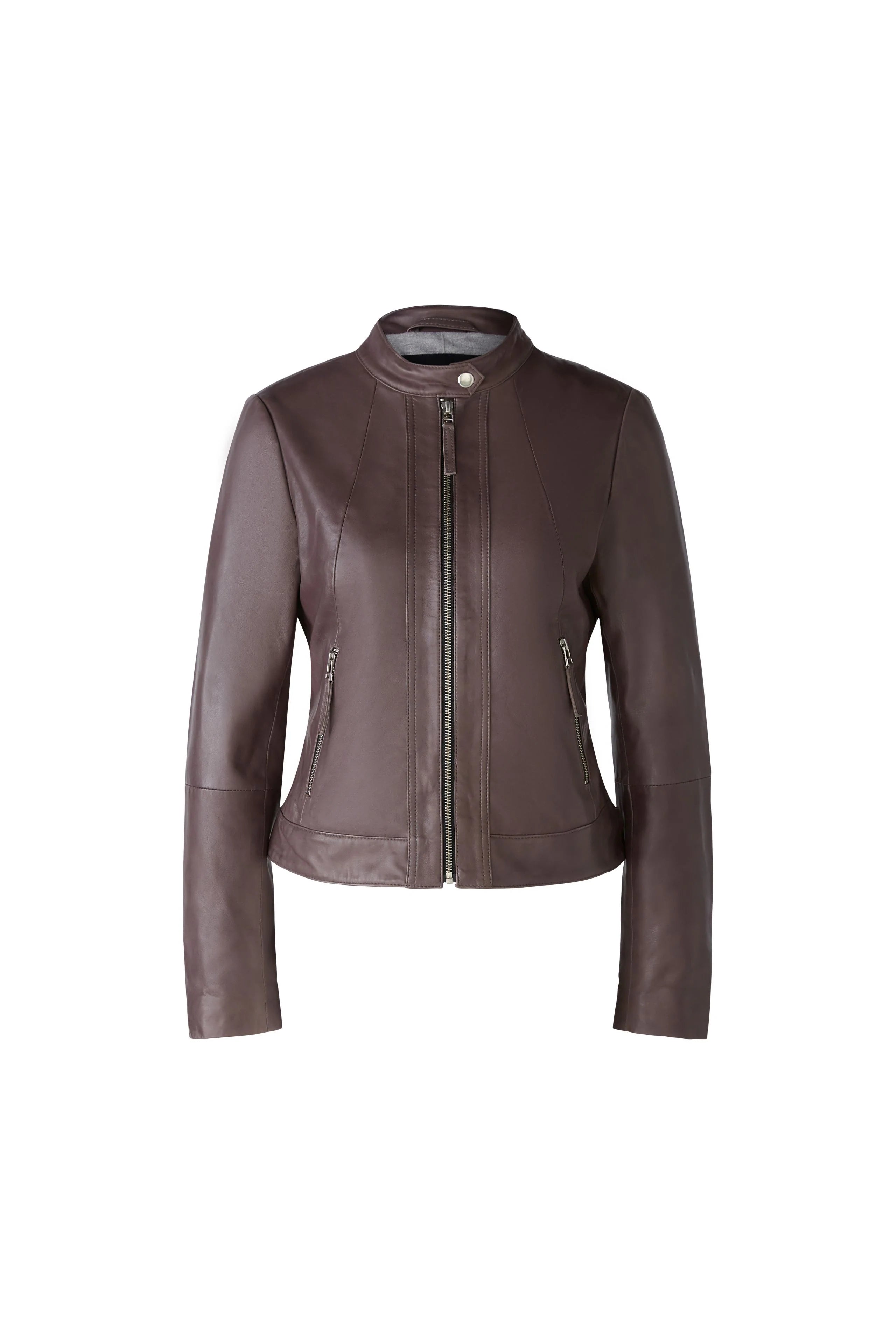 Oui Collarless Leather Biker Jacket