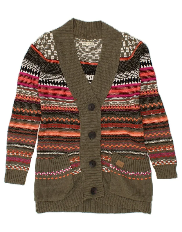 BILLABONG Womens Cardigan Sweater UK 14 Medium Multicoloured Striped