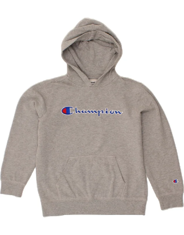 CHAMPION Womens Graphic Hoodie Jumper UK 14 Large Grey Cotton