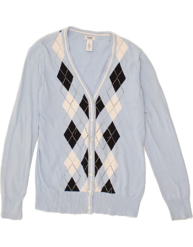 IZOD Womens Cardigan Sweater UK 12 Medium Blue Argyle/Diamond Cotton