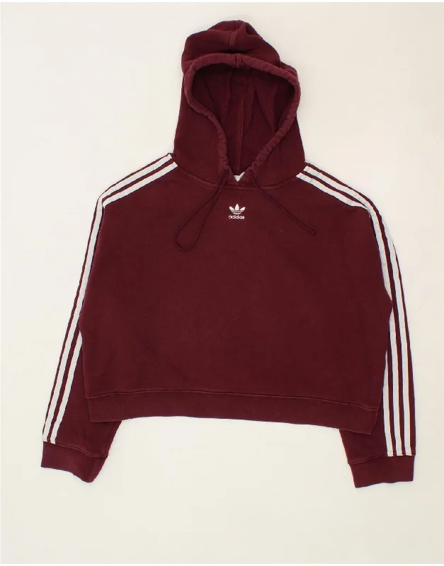 ADIDAS Womens Oversized Crop Hoodie Jumper UK 14 Large Maroon Cotton