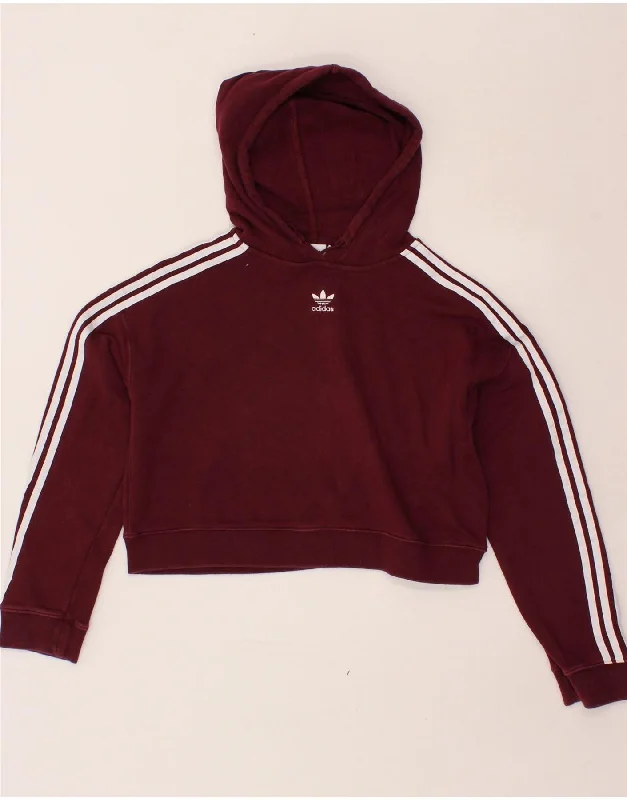 ADIDAS Womens Oversized Crop Hoodie Jumper UK 10 Small  Maroon Cotton