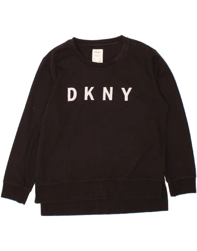 DKNY Womens Graphic Sweatshirt Jumper UK 16 Large Black Cotton