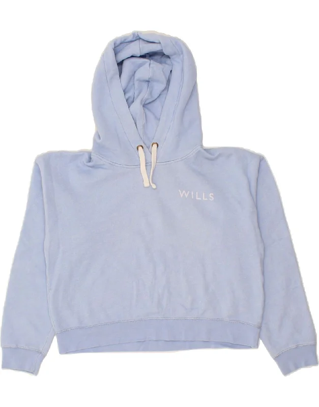 JACK WILLS Womens Oversized Crop Hoodie Jumper UK 10 Small Blue Cotton