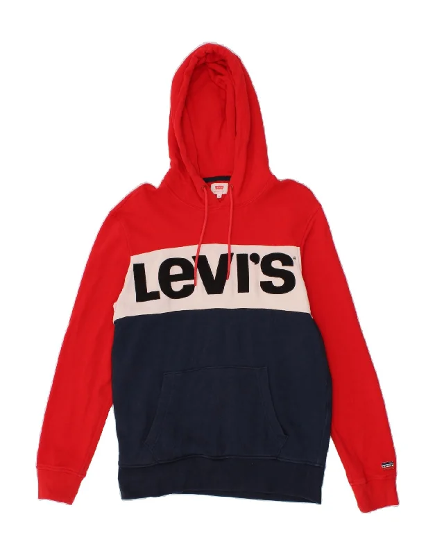 LEVI'S Womens Graphic Hoodie Jumper UK 14 Medium Multicoloured Colourblock