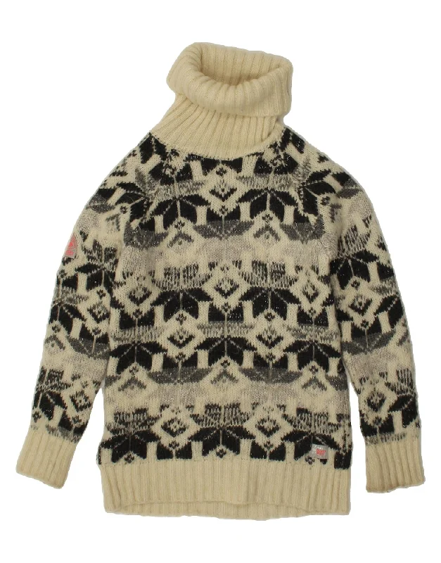 SUPERDRY Womens Roll Neck Jumper Sweater UK 6 XS Beige Fair Isle Acrylic