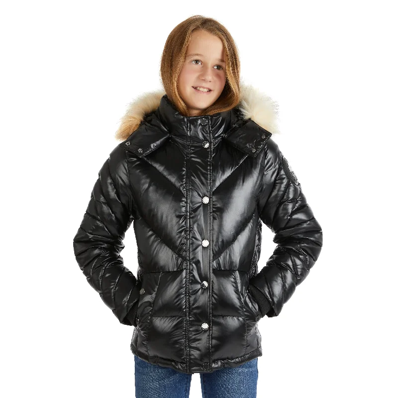 Pajar Girl’s Viktoria Short Puffer with Detachable Hood and Faux Fur Trim