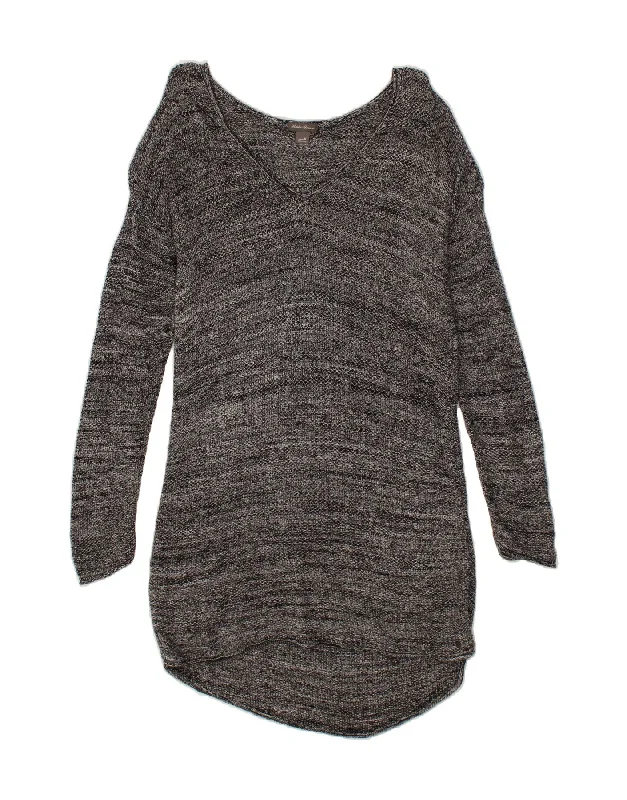 EDDIE BAUER Womens Jumper Dress UK 12 Medium Grey Flecked Cotton